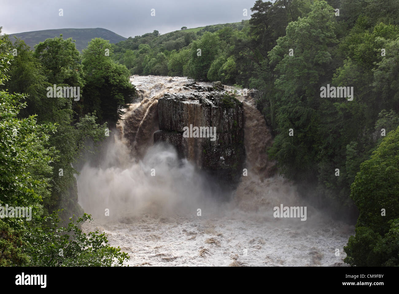 High Force Waterfall, River Tees, Teesdale, UK. 28 June, 2012. High Force Waterfall on the River Tees After Thunderstorms and Heavy Rain Caused Flash Flooding Throughout North East England. Stock Photo