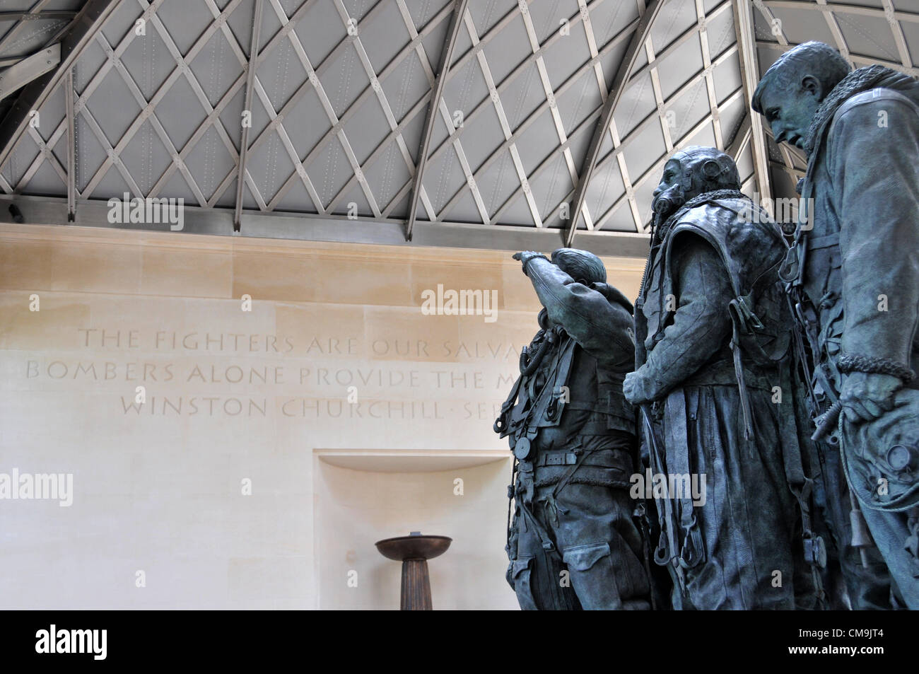 Green Park, London, UK. 29th June 2012. Sculptures of the Airmen of Bomber Command, the memorial was unveiled by the Queen yesterday. The pavilion is designed by Liam O'Connor, with sculptures by Sculptor Philip Jackson. Stock Photo