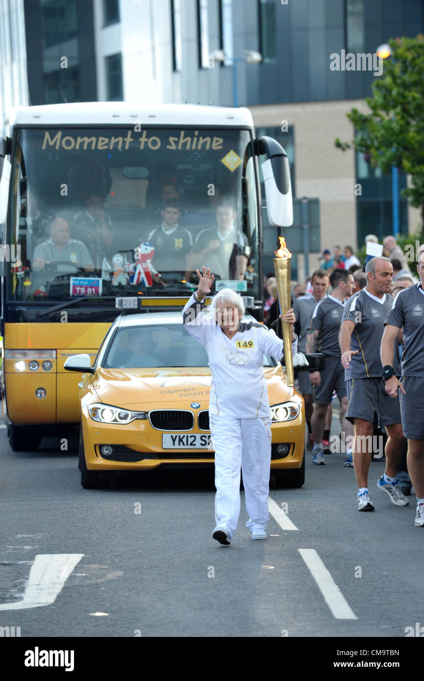 West Bromwich, Sandwell, UK - June 30th, 2012:  Jessica Gripton, aged 81, one of the oldest torchbearers. Jessica is a stalwart of Old Hill Tennis Club as well as Haden Hill and Halesowen swimming clubs Stock Photo