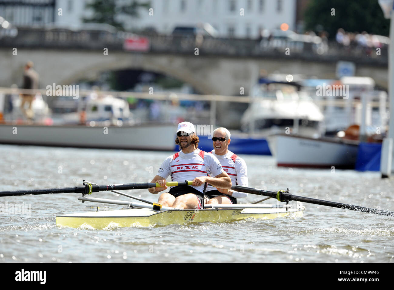 30.06.2012. Henley Upon Thames, England. Silver Goblets and Nickalls Challenge Cup. New York Athletic Club, USA. Bow J.W Koven Str M.L.D Blomquist. Stock Photo