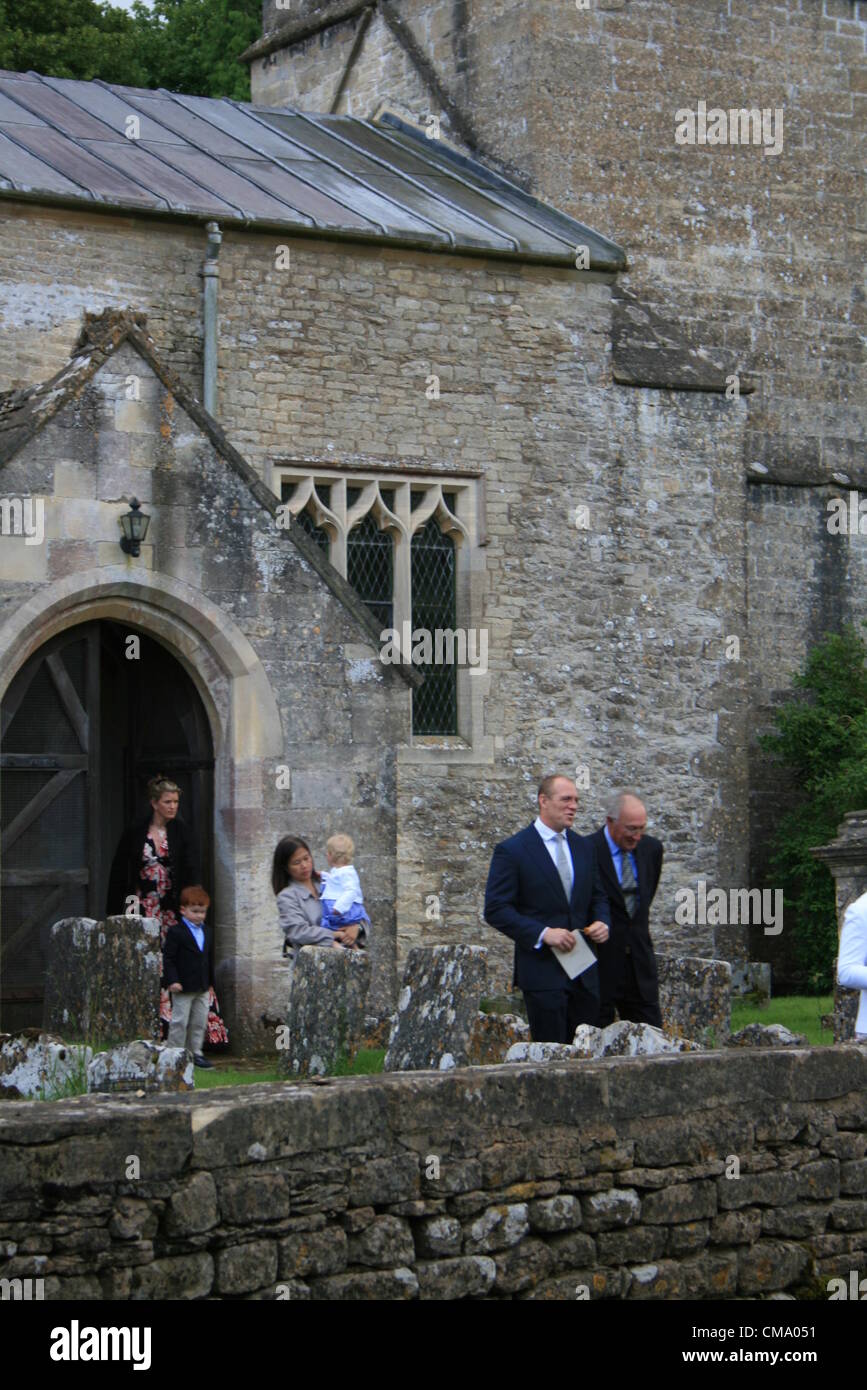 Cherington Gloucestershire,UK. 30 June, 2012. Mike Tindall and other guests leave St. Nicholas' Church in Cherington after the christening of Isla Phillips. Stock Photo