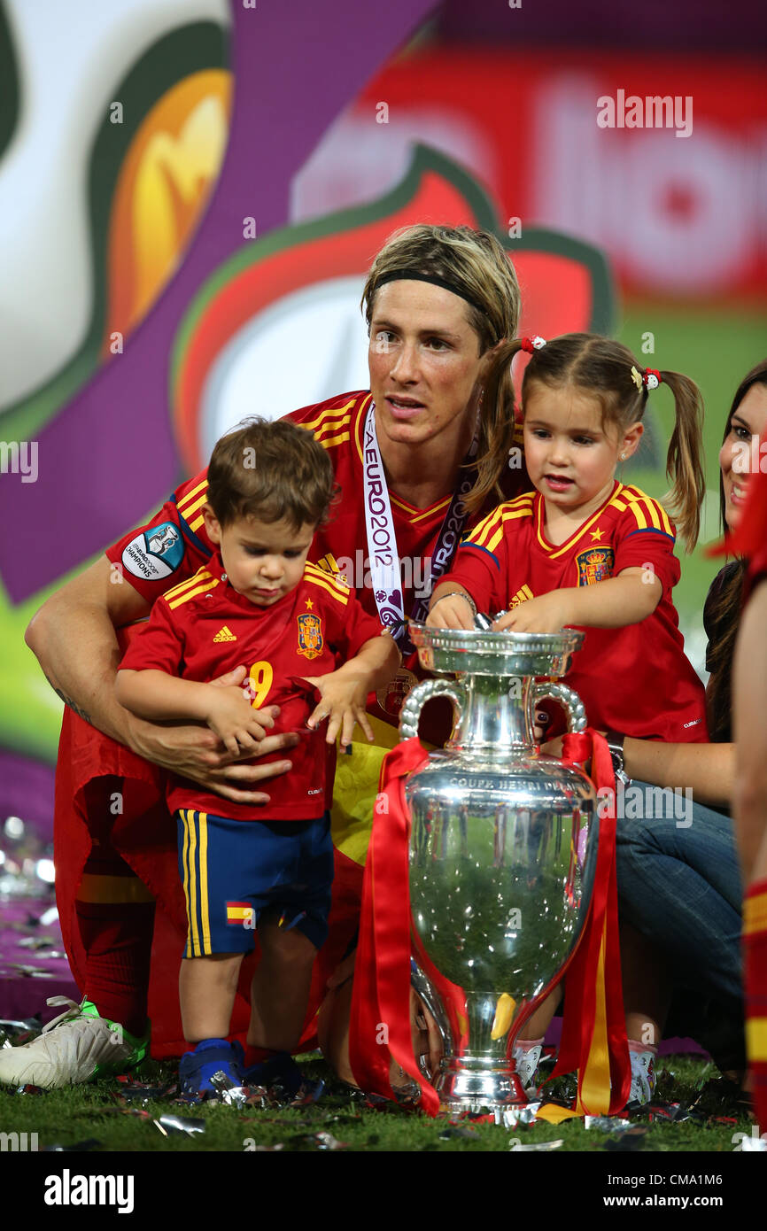 FERNANDO TORRES & HIS CHILDREN SPAIN V ITALY EURO 2012 OLYMPIC STADIUM KIEV UKRAINE 01 July 2012 Stock Photo