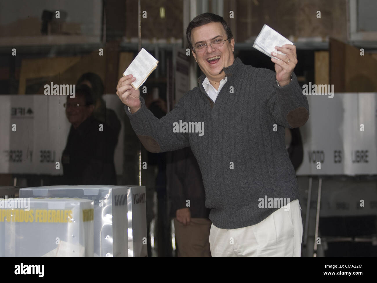 June 30, 2012 - Mexico, Distrito Federal, MEX - Mexico City's mayor, Marcelo Ebrad casts his vote in the general election in Mexico City, Mexico Sunday, July 1, 2012.  Mexicans began voting for a new president on Sunday. According to polls, the PRI, holds a sizeable lead in these elections, after losing the top office12 years ago. (Credit Image: © Abril Cabrera/Prensa Internacional/ZUMAPRESS.com) Stock Photo