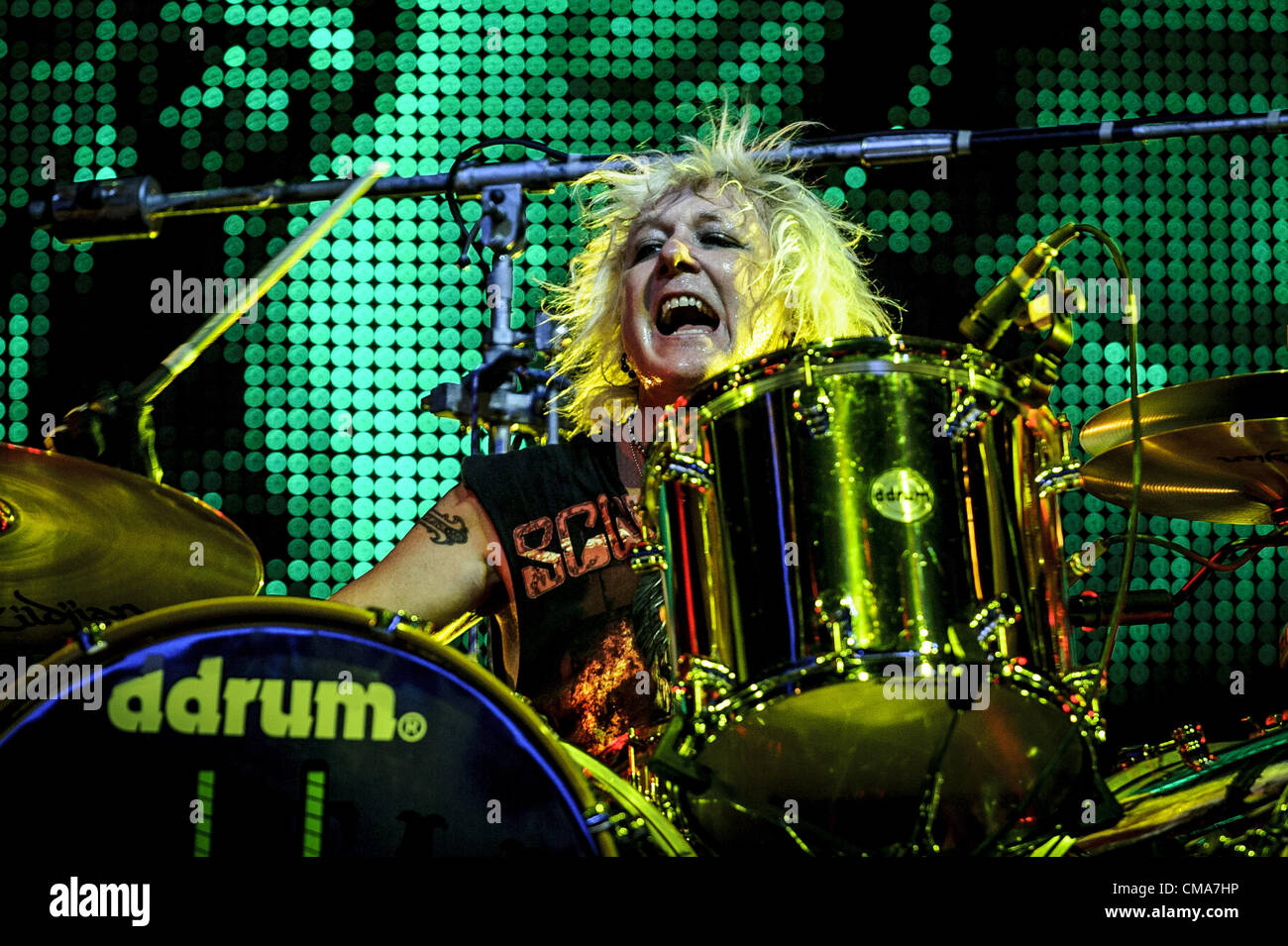 July 2, 2012 - Toronto, Ontario, Canada - Drummer JAMES KOTTIAK of ...