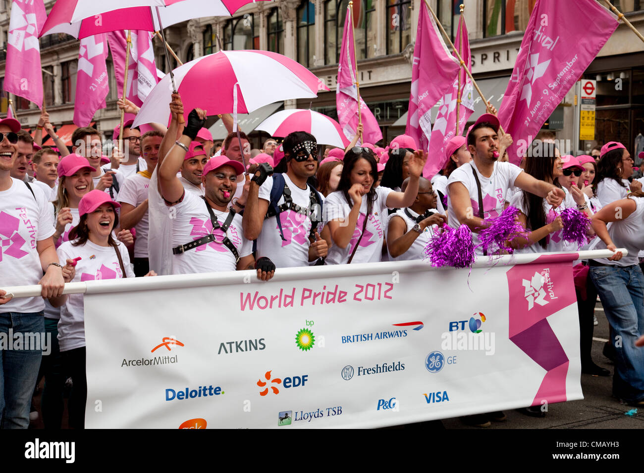 Participants at the World Gay Pride procession in Regent Street, Central London, UK – 7 July 2012 Stock Photo