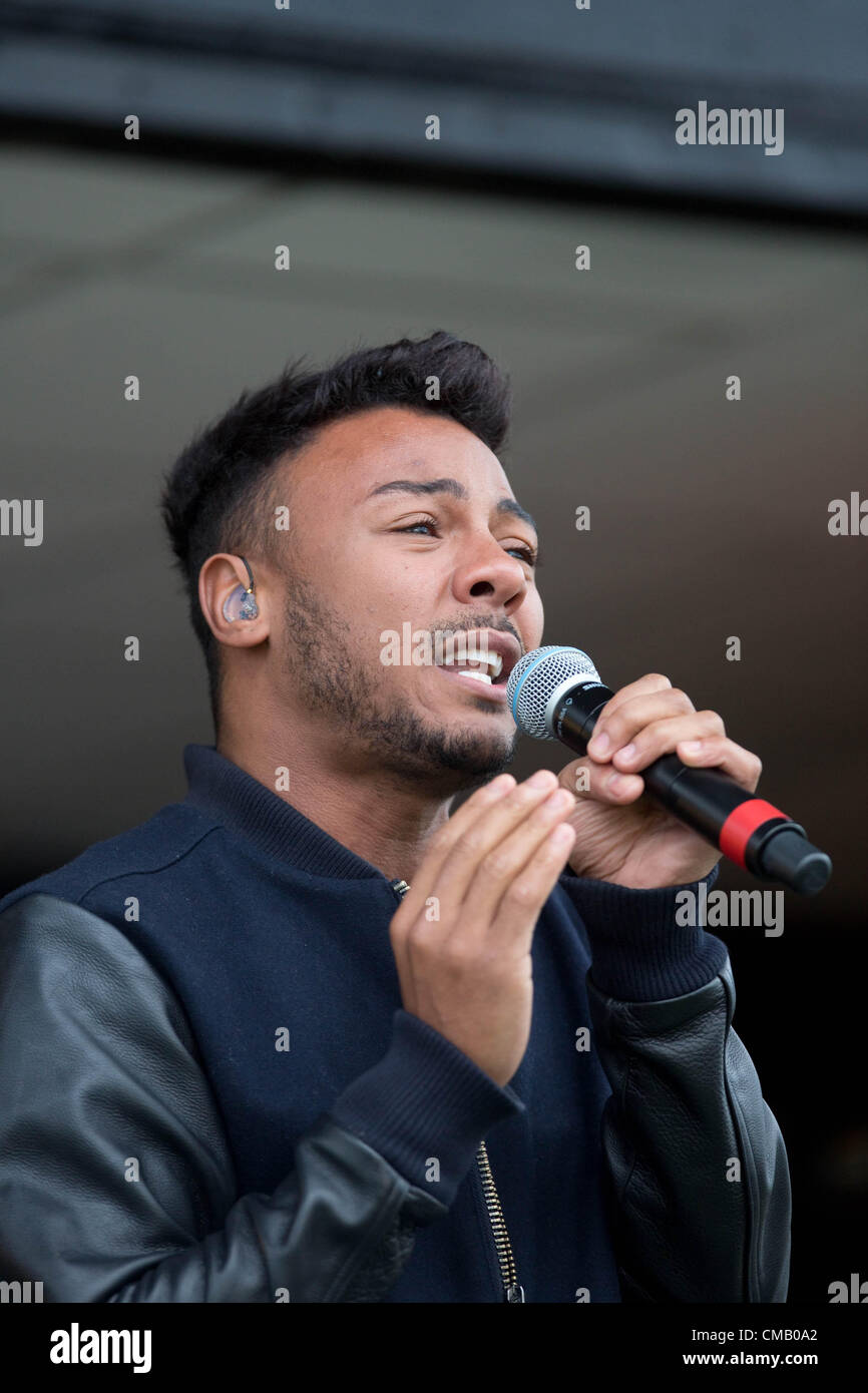 East Of England Showground,Peterborough,Cambridgeshire. X Factor Finalist Marcus Collins Stock Photo