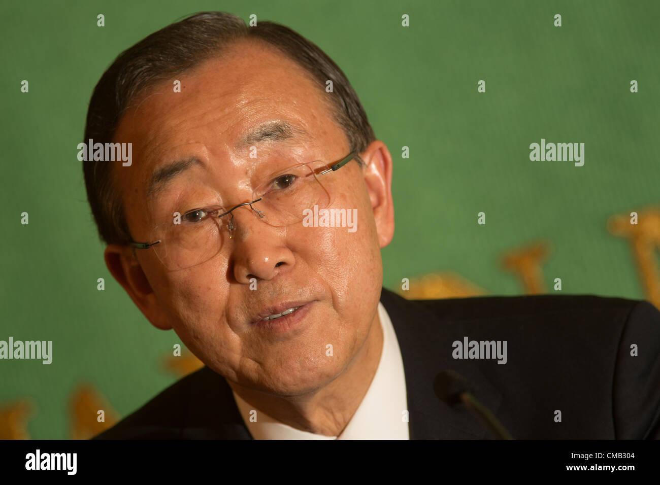 Ban Ki-moon, 8th Secretary-General  of the United Nations, at a press conference after summit on Afghanistan, in Tokyo, Japan Stock Photo