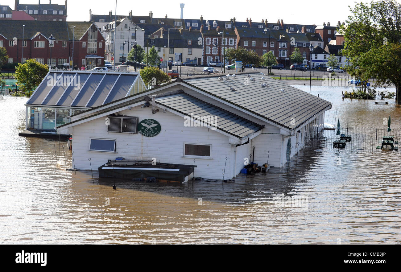 Flooding in Dorset, Floods in the town centre at Weymouth, Dorset this morning. Gurkha restaurant under water in Weymouth.  08/07/2012 PICTURE BY: DORSET MEDIA SERVICE Stock Photo