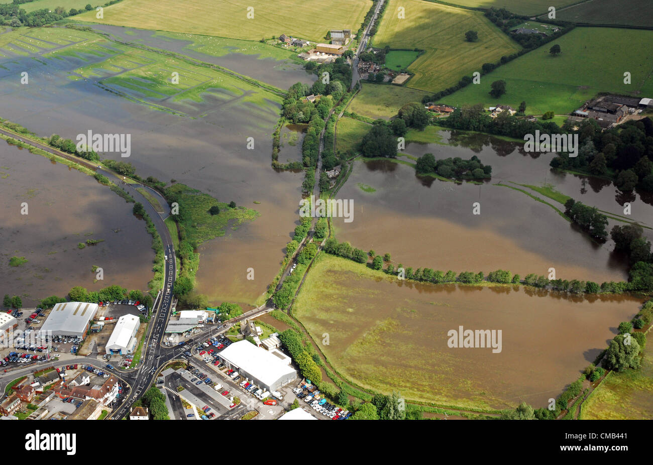 Aerial flooding pictures around the Dorchester area Dorset. Britain.  PICTURE BY: DORSET MEDIA SERVICE Stock Photo