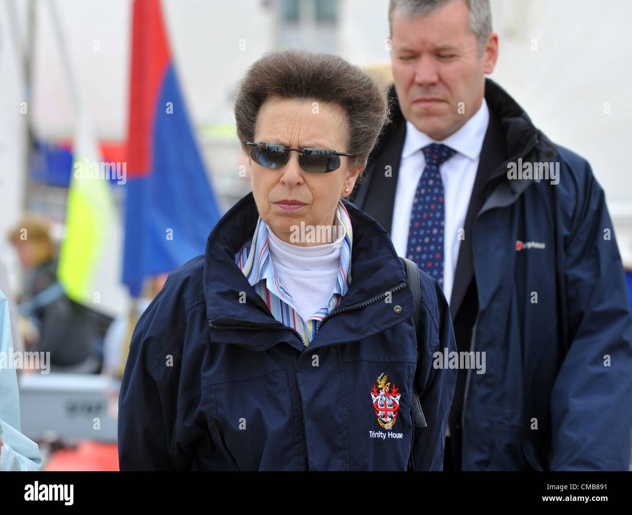 Princess Anne attending a schools regatta at the Weymouth and Portland National Sailing Academy, Dorset. Britain. 09/07/2012 PICTURE BY: DORSET MEDIA SERVICE Stock Photo