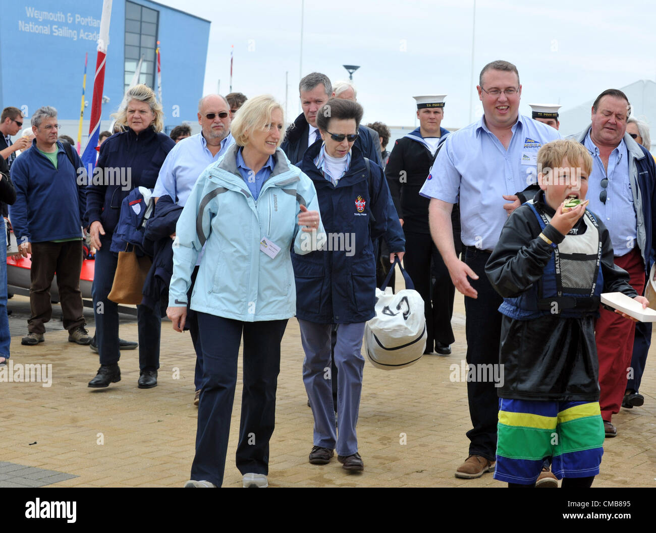 Princess Anne attending a schools regatta at the Weymouth and Portland National Sailing Academy, Dorset. Britain. 09/07/2012 PICTURE BY: DORSET MEDIA SERVICE Stock Photo