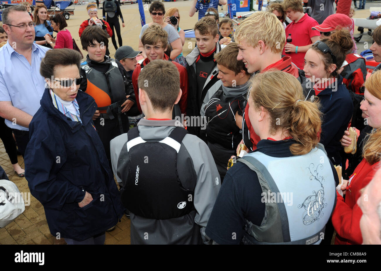 Princess Anne attending a schools regatta at the Weymouth and Portland National Sailing Academy, Dorset. Britain. 09/07/2012 PICTURE BY: DORSET MEDIA SERVICE Stock Photo
