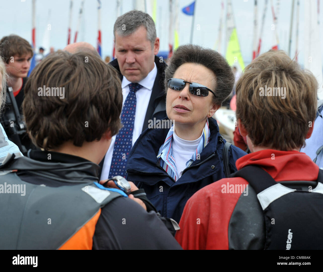 Princess Anne attending a schools regatta at the Weymouth and Portland National Sailing Academy, Dorset. Britain. 09/07/2012 PICTURE BY: DORSET MEDIA SERVICE Stock Photo