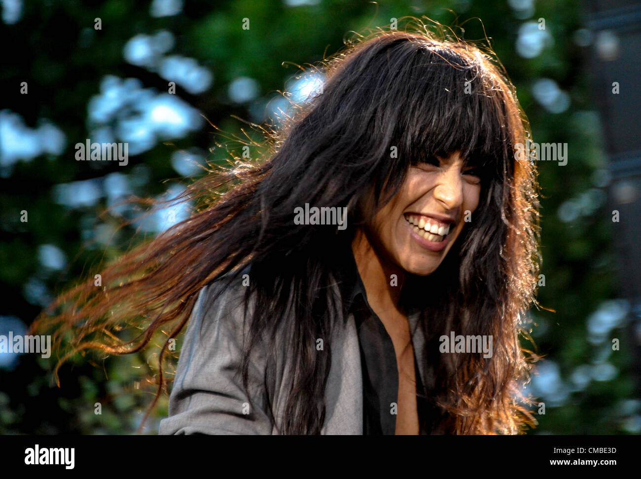 Stockholm, Sweden. 11th July 2012. This years Eurovision Song Contest (ESC) winner Lorine 'Loreen' Talhaoui preforms live at TV-show from Skansen, the outdoor museum in Stockholm. Stock Photo