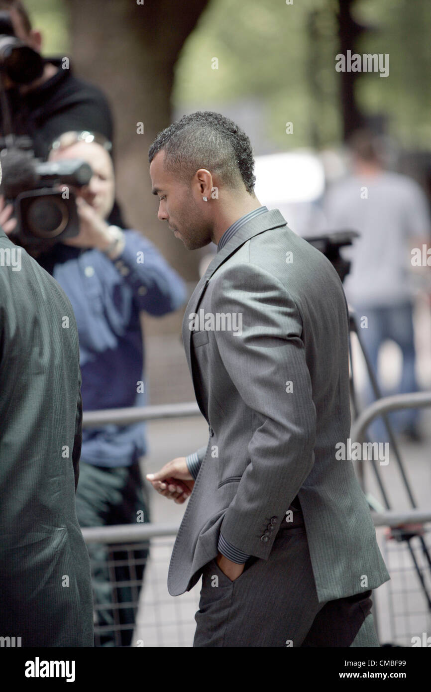 London, UK. Wednesday 11th July 2012. England defender Ashley Cole leaves Court after attending the trial of Chelsea Captain John Terry at Westminster Magistrates Court, Marylebone Road, London, England, UK. Stock Photo