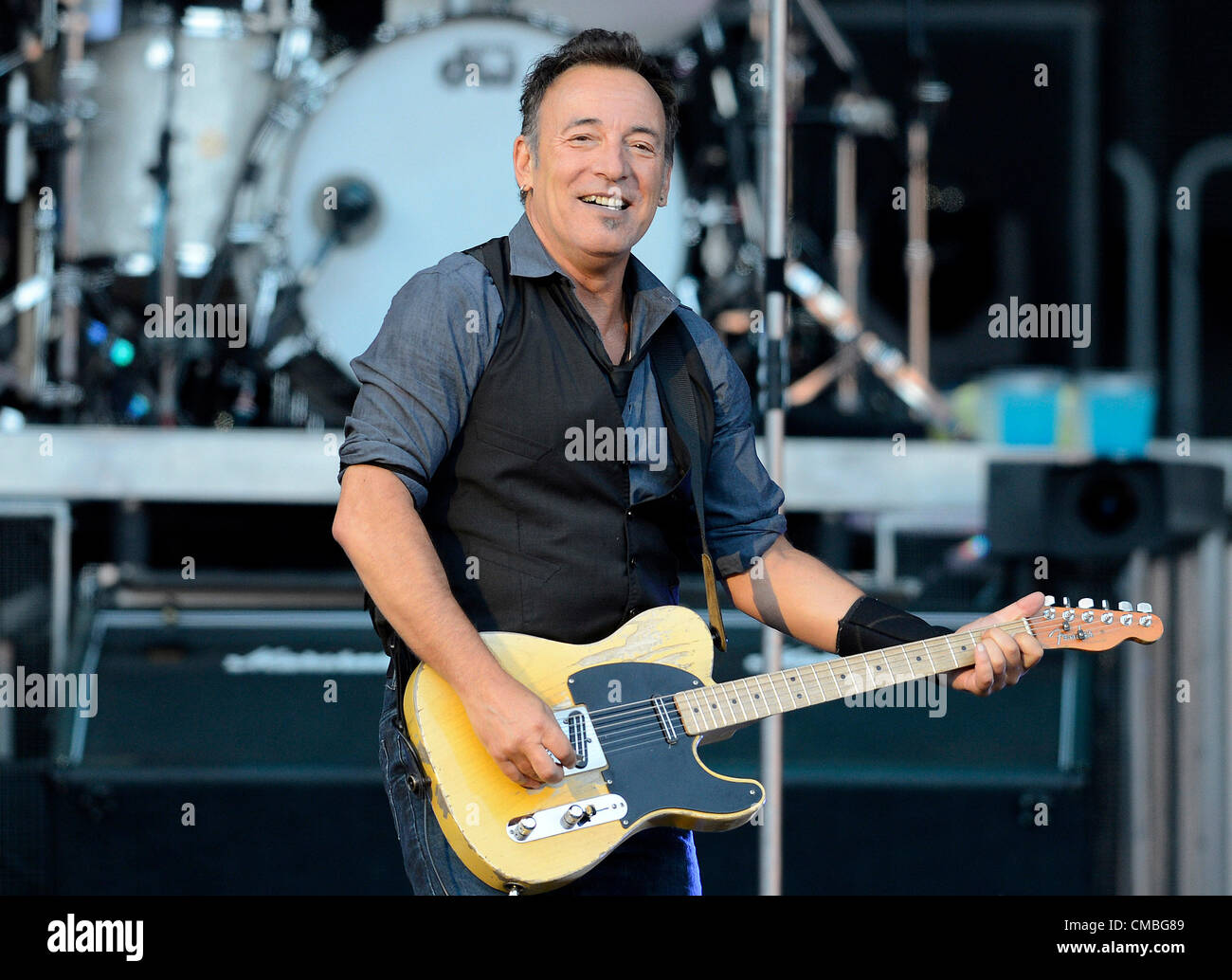 U.S. musician Bruce Springsteen performs with his E Street Band at Synot Tip Arena in Prague Wednesday, July 11, 2012. (CTK Photo/Katerina Sulova) Stock Photo