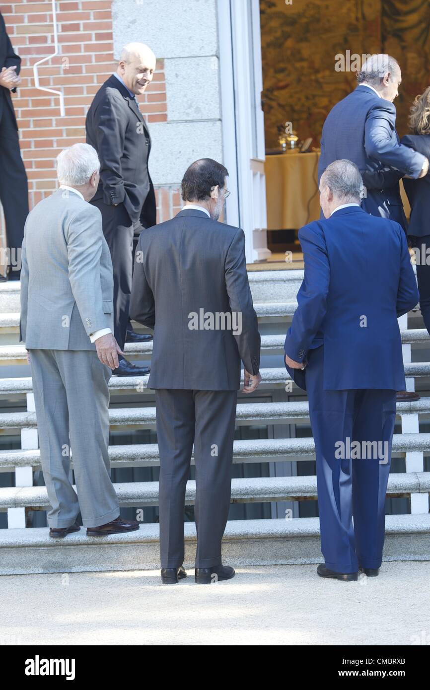 July 13, 2012 - Madrid, Spain - Spanish King Juan Carlos attends the Deliberative Council of Ministers at Zarzuela Palace in Madrid..In the picture: Mariano Rajoy, Jose Ignacio Wert, Jose Manuel Garcia Margallo (Credit Image: © Jack Abuin/ZUMAPRESS.com) Stock Photo