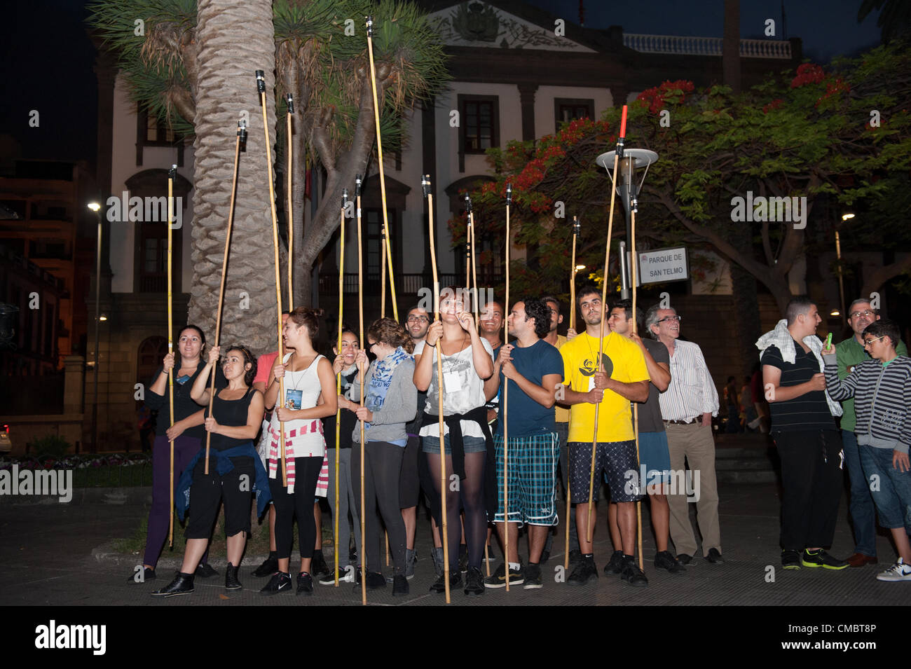 July 12, 2012 – Las Palmas, Canary Islands, Spain – Theater-group Titanick, from Germany, preparing their performance Firebirds, during Theater, Music and Dance international festival in Las Palmas, Canary Islands, on Thursday 12 July 2012. Stock Photo