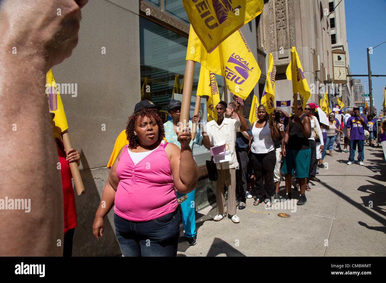 Detroit, Michigan Janitors march through downtown Detroit, calling