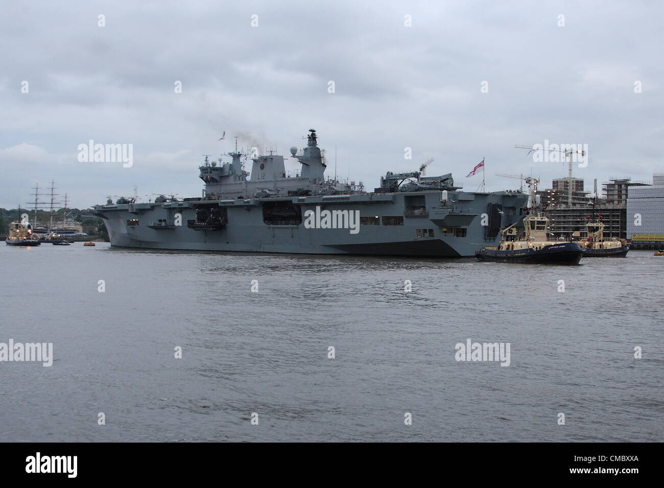 Friday 13th July 2012 Operation Olympics, HMS Ocean takes her place on the  River Thames in preparation for London 2012 Olympic Games security  operation Stock Photo - Alamy