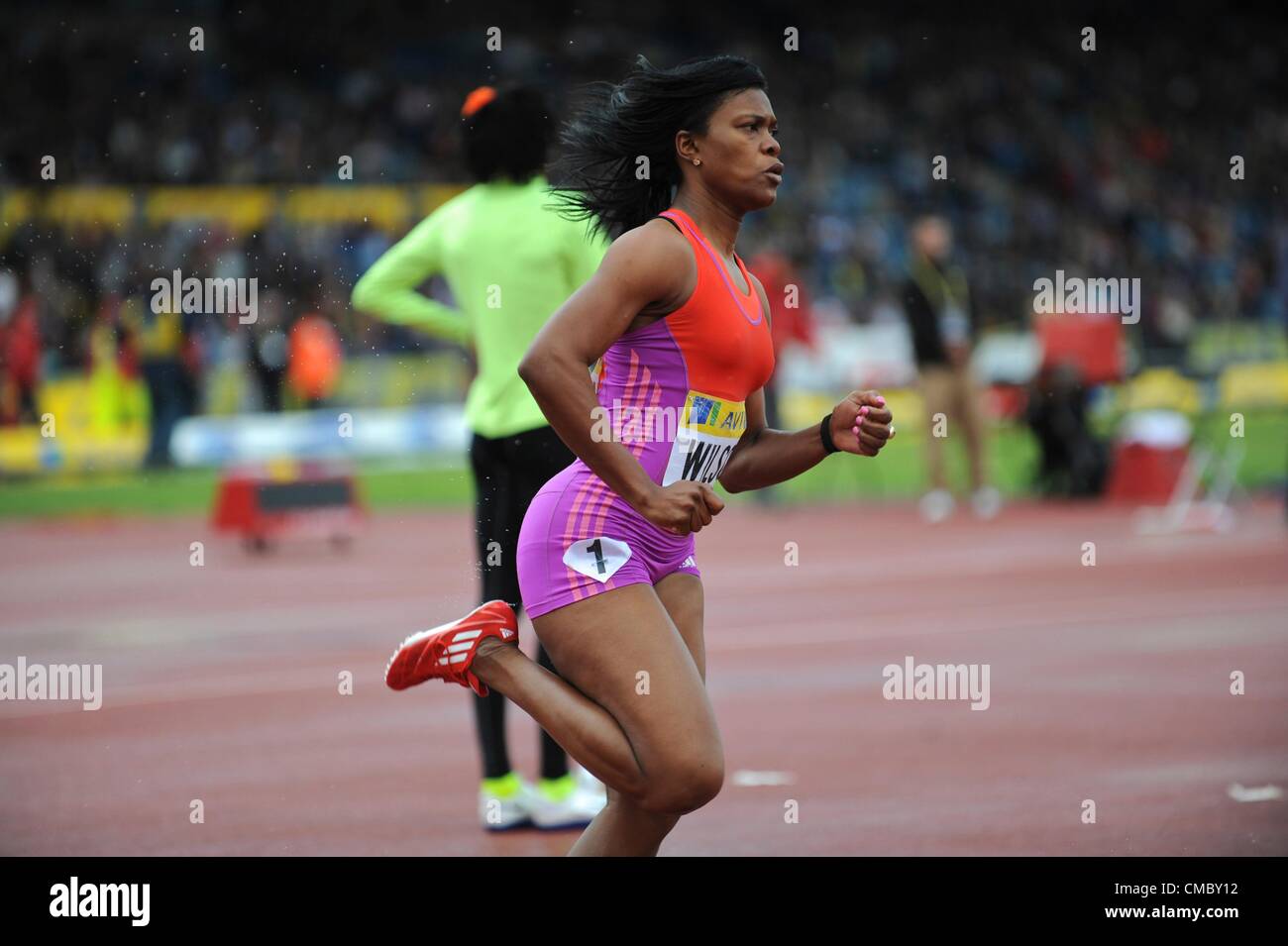 13.07.2012 London ENGLAND Womens 400m Hurdles Final, Nickiesha Wilson in action during the Aviva Grand Prix at the Crystal Palace Stadium. Stock Photo