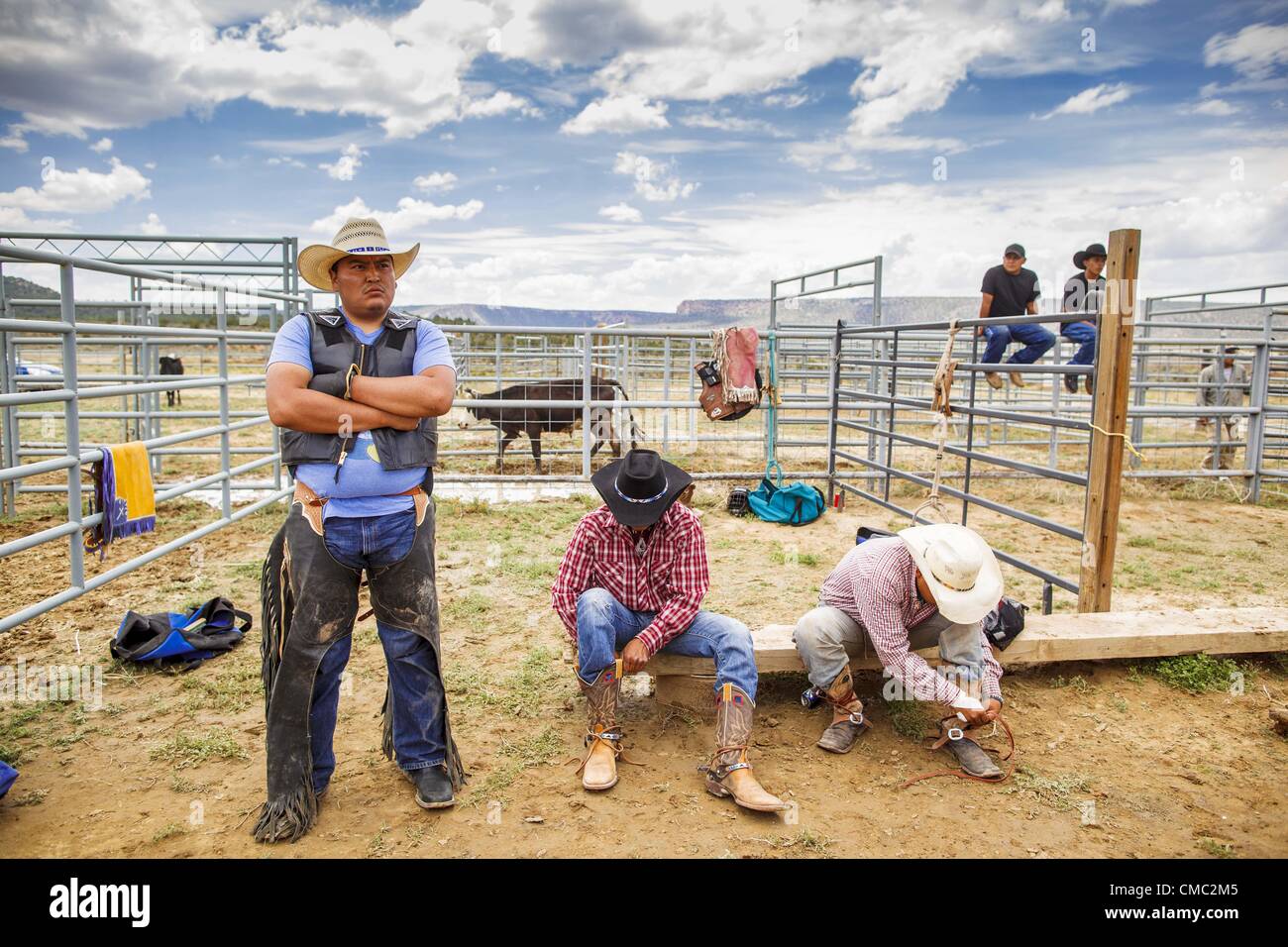 July 14, 2012 - Oak Springs, Arizona, U.S - Navajo cowboys wait to ride ...