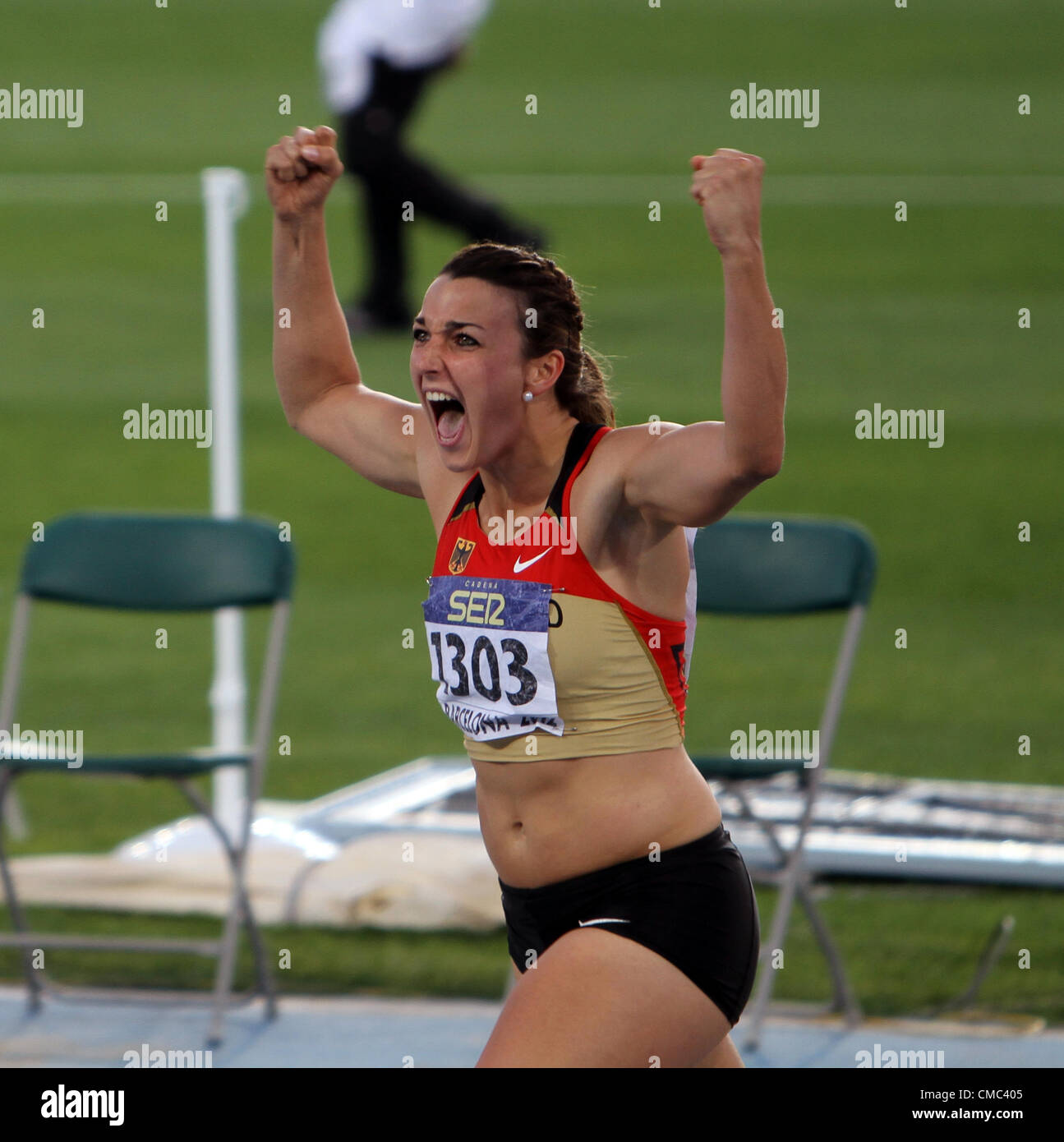 Lena Malkus from Germany - silver medalist of the IAAF World Junior Athletics Championships on July 13, 2012 in Barcelona, Spain. Stock Photo