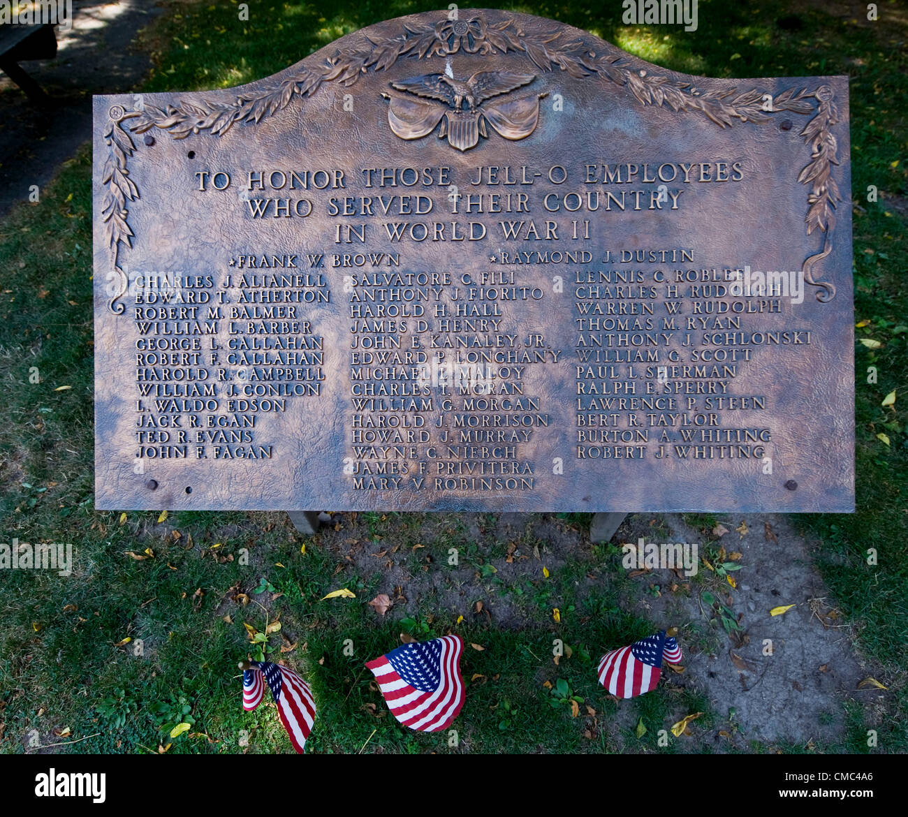 July 14, 2012 Le Roy, NY, USA Memorial to WWII veterans outside the