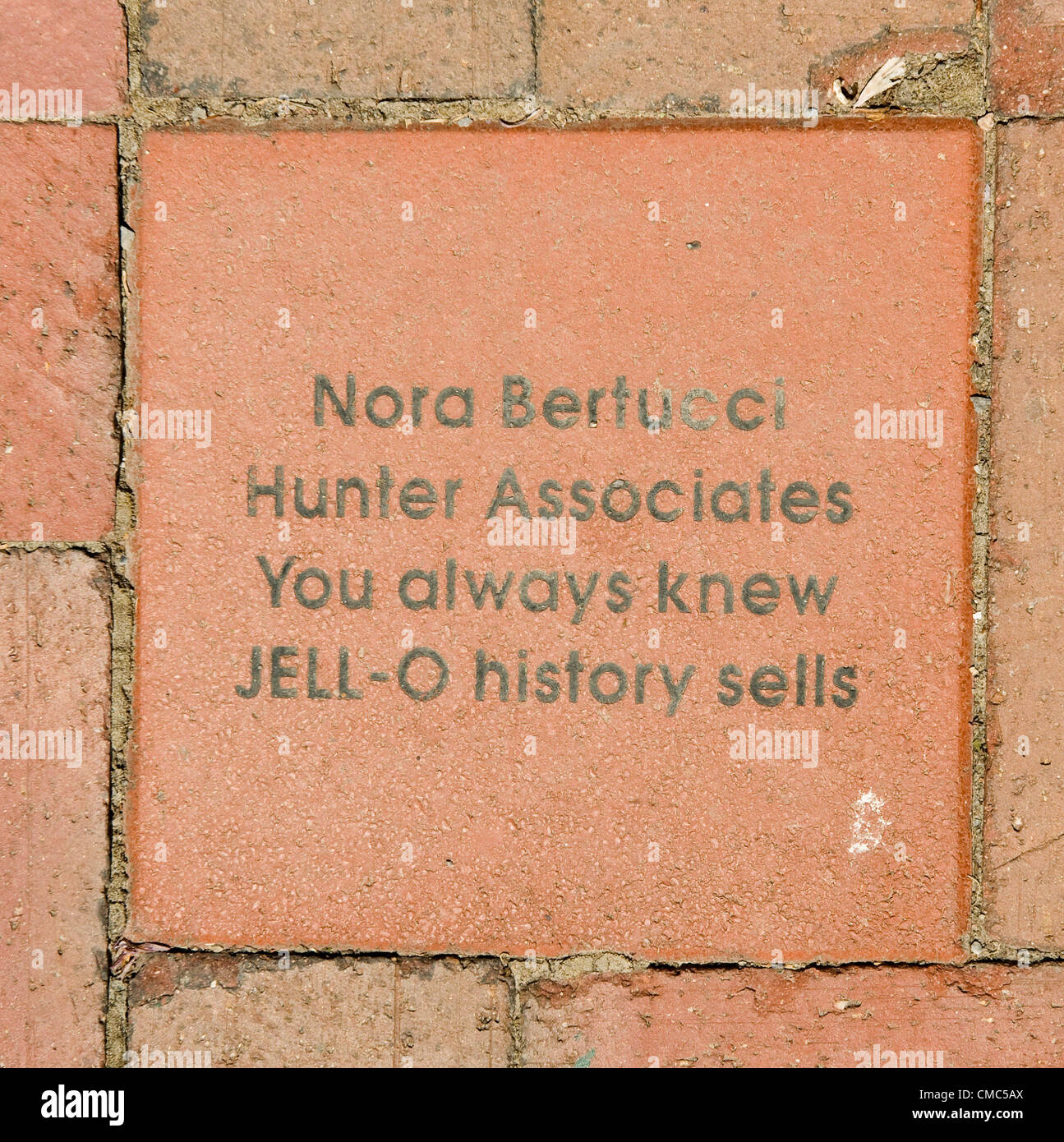 July 14, 2012 Le Roy, NY, USA A commemorative brick outside the