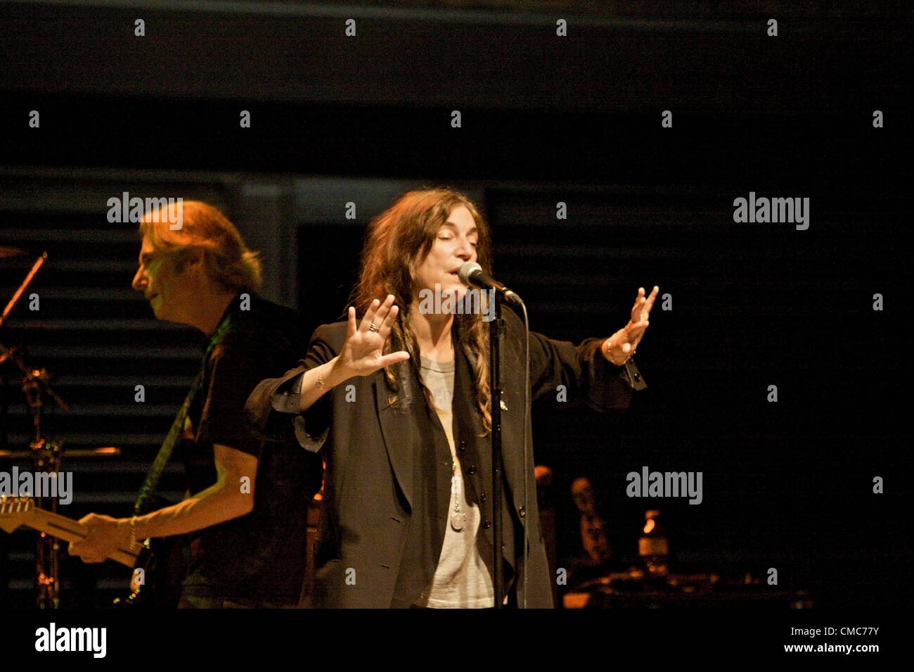 BOLOGNA, ITALY - JUL 15: Patty Smith [international singer], performing for the Memories of the USTICA's victims (famous airplane crash), in Bologna, Italy on Jul 15, 2012. Stock Photo
