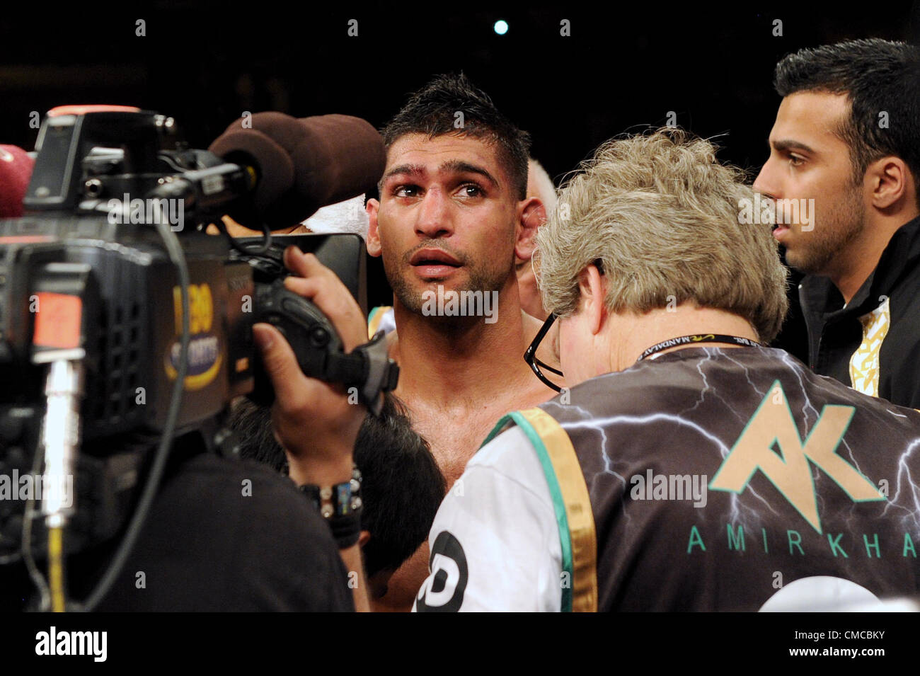 Amir Khan (GBR), JULY 14, 2012 - Boxing : Amir Khan of Great Britain looks stupefied after the WBC and WBA super lightweight titles bout at Mandalay Bay Events Center in Las Vegas, Nevada, United States. (Photo by Naoki Fukuda/AFLO) Stock Photo