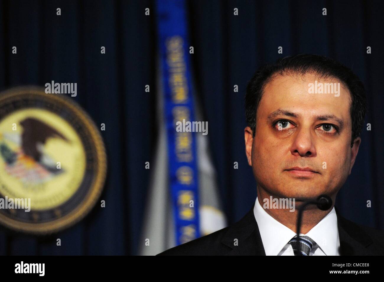 July 17, 2012 - Manhattan, New York, U.S. - Manhattan U.S. Attorney PREET BHARARA announces charges against 48 individuals in a Medicaid fraud scheme involving the diversion and trafficking of prescription drugs. (Credit Image: © Bryan Smith/ZUMAPRESS.com) Stock Photo