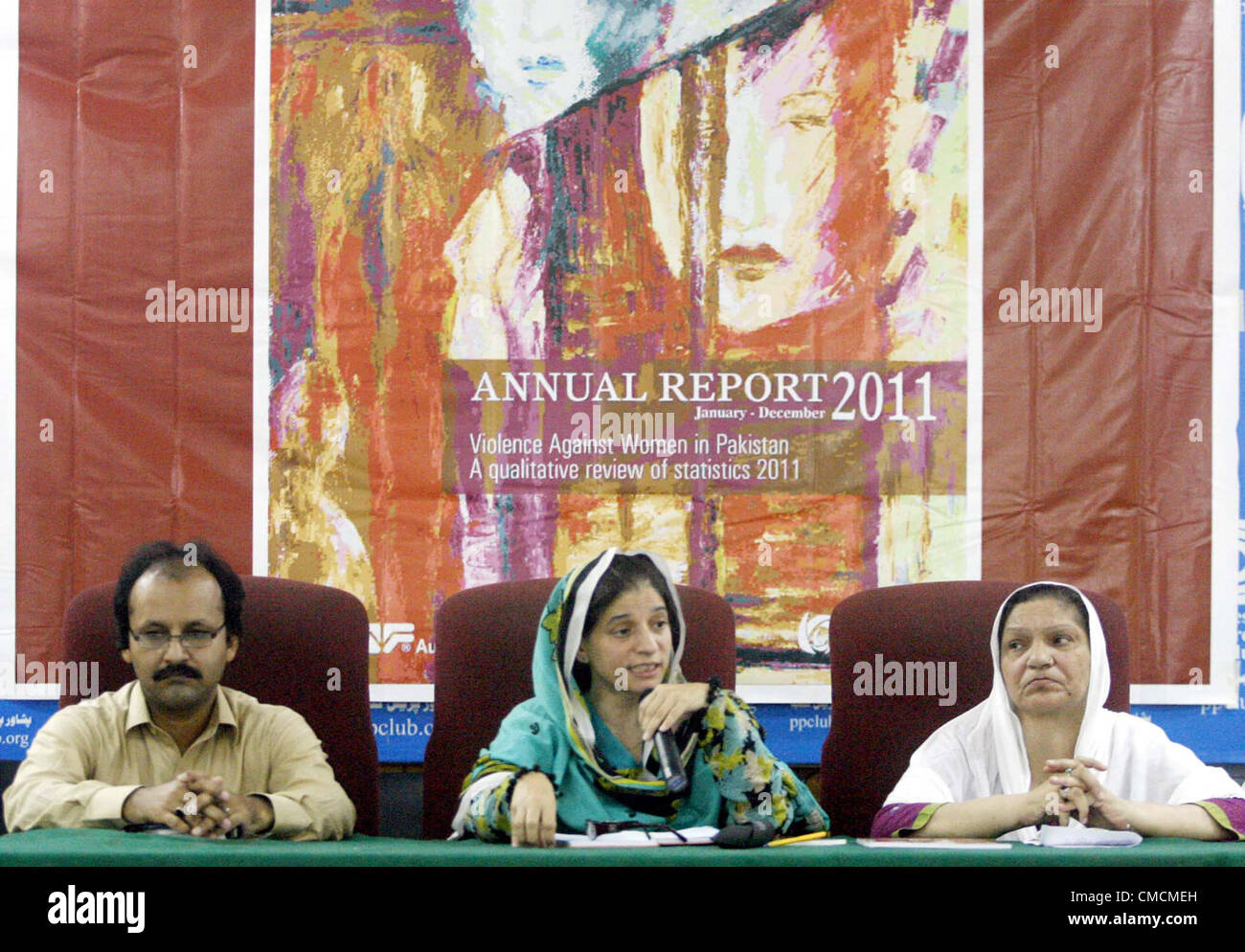 Aurat Foundation Regional Director Shabina Ayaz addresses during Annual Report 2011 program held at Peshawar press club on Thursday July 19 2012 Stock Photo Alamy