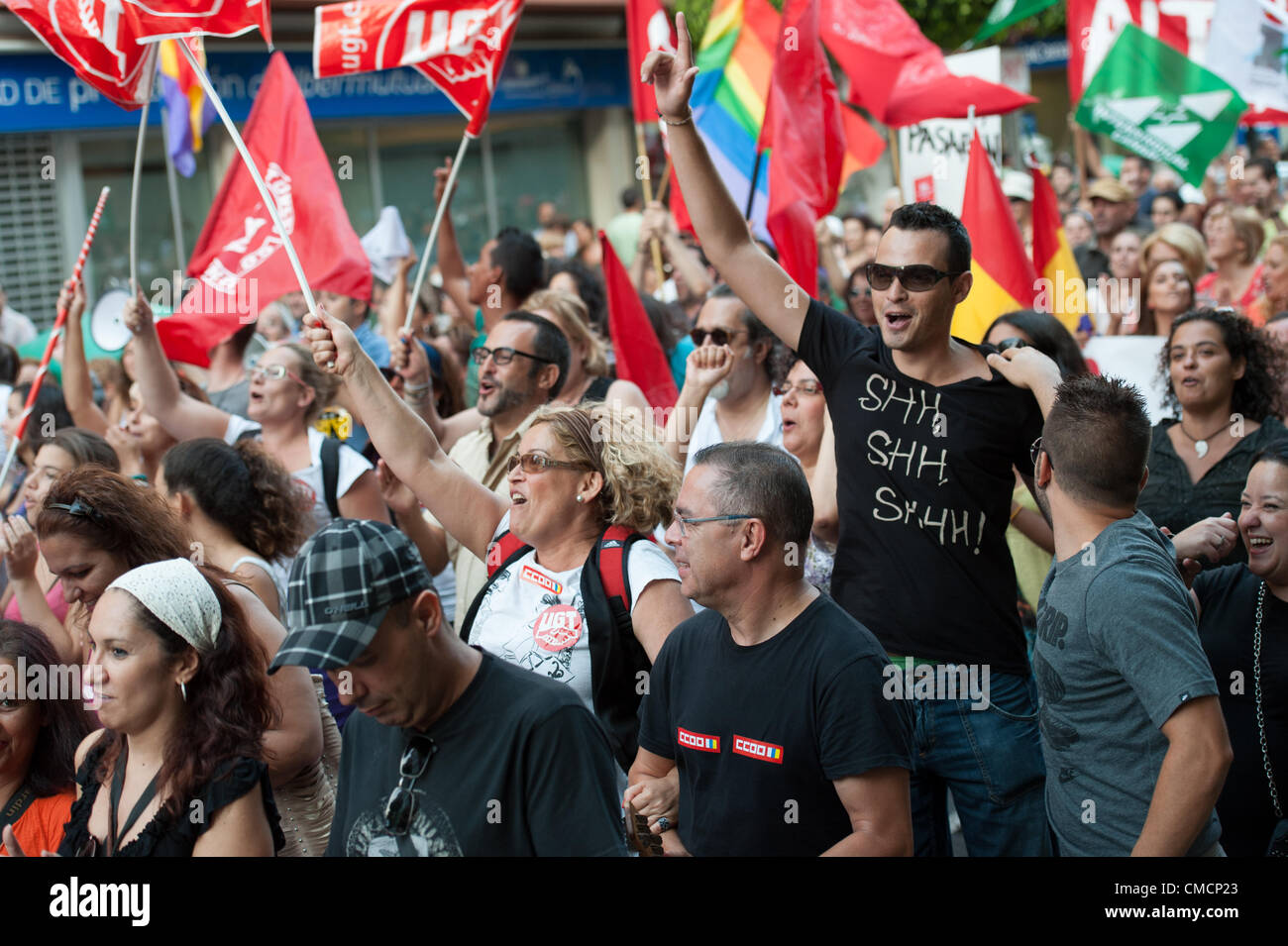 LAS PALMAS, SPAIN–July 19: Huge protests against the Government crisis pay cuts, during the Spanish demonstration 19J on July 19, 2012 in Las Palmas, Spain Stock Photo