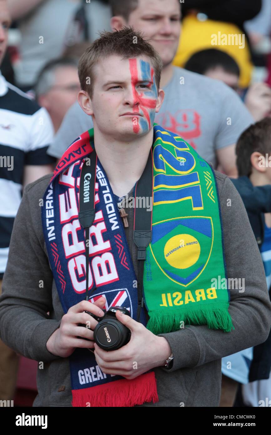 20.07.2012 Middlesbrough, England. GB fan before the Mens Olympic Football Warm Up Friendly between Team GB and Brazil from the Riverside Stadium. Stock Photo