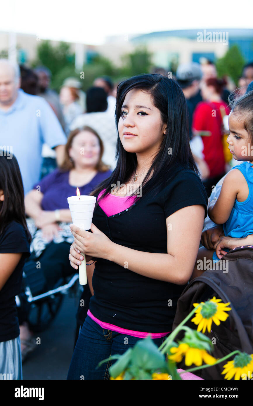 Aurora, Colorado, USA. 20th July, 2012. A crowd gathers for an