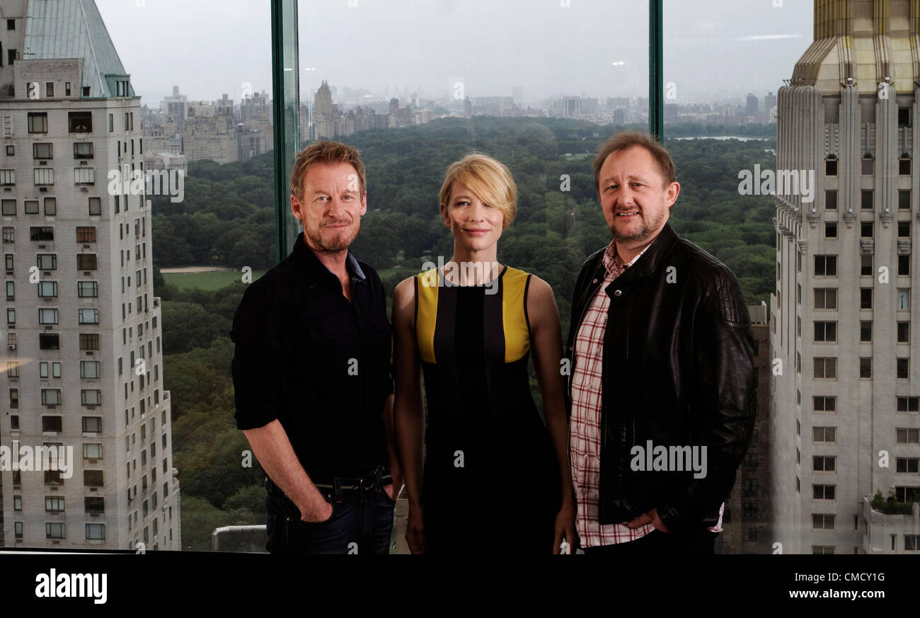 Australian actors Richard Roxburgh (L) and Cate Blanchett will star in the Sydney Theatre Companys' production of the  Chekhov play Uncle Vanya at the Lincoln Center in New York City. They are pictured July 19, 2012 at the  Meridien hotel with Cate Blanchetts' husband and co- artistic director of the company Andrew Upton. Stock Photo
