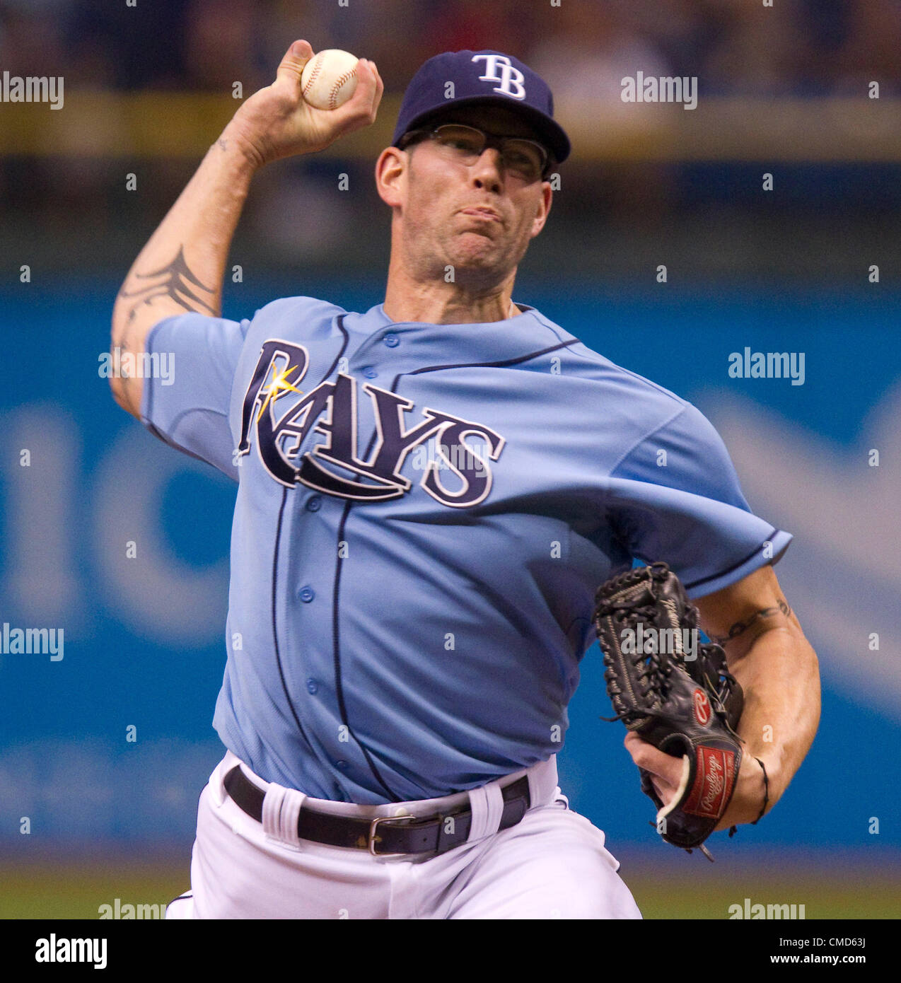 July 22, 2012 - St. Petersburg, FL, USA - JAMES BORCHUCK  |   Times.SP 355493 BORC rays (07/22/12) (St. Petersburg, FL) Kyle Farnsworth delivers in the eighth during the Rays game against the Seattle Mariners at Tropicana Field Sunday July 22, 2012. (Credit Image: © Tampa Bay Times/ZUMAPRESS.com) Stock Photo