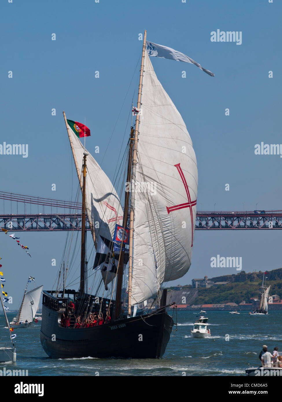 Tall Ship race 2012 departing Lisbon city, Portugal. The ships sail ...