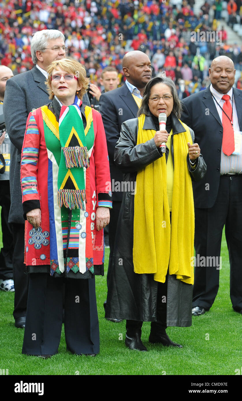 CAPE TOWN, SOUTH AFRICA - JULY 21, Helen Zille, Premier of the Western Cape, left, and Cape Town Executive Mayor Patricia de Lille during the MTN Football Invitational match between Ajax Cape Town and Manchester United from Cape Town Stadium on July 21, 2012 in Cape Town, South Africa Photo by Peter Heeger / Gallo Images Stock Photo