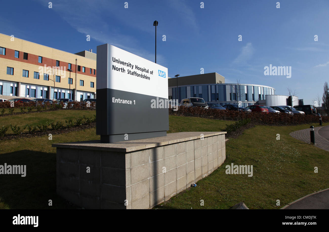 Former University Hospital of North Staffordshire sign board since renamed in November 2014 The Royal Stoke University Hospital Stoke on Trent North Staffs Staffordshire England UK Stock Photo