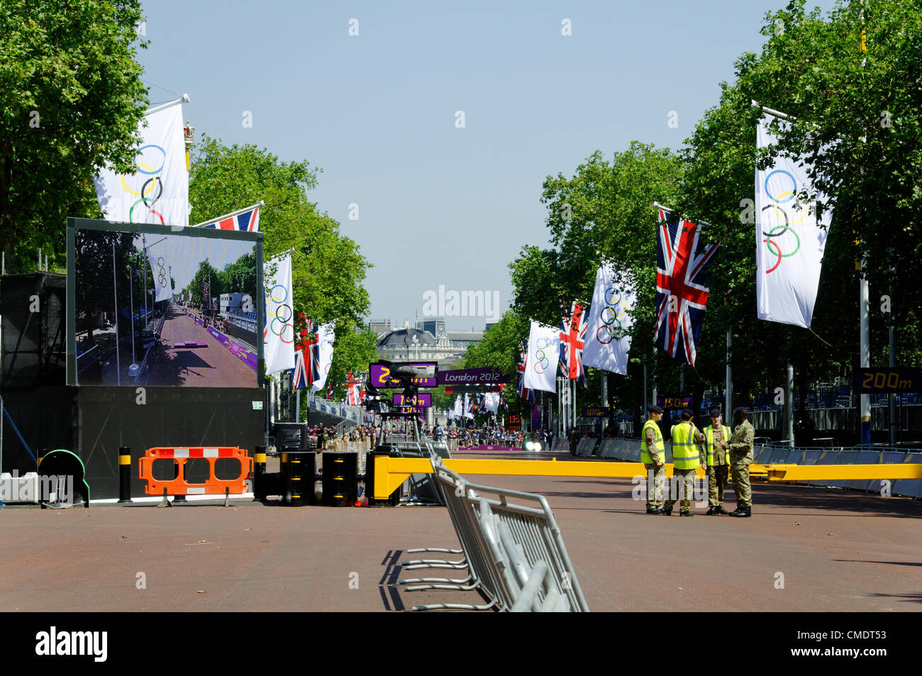 LONDON, UK, Thursday July 26, 2012. One day before London 2012 Olympic Games opening ceremony on the Mall. Stock Photo