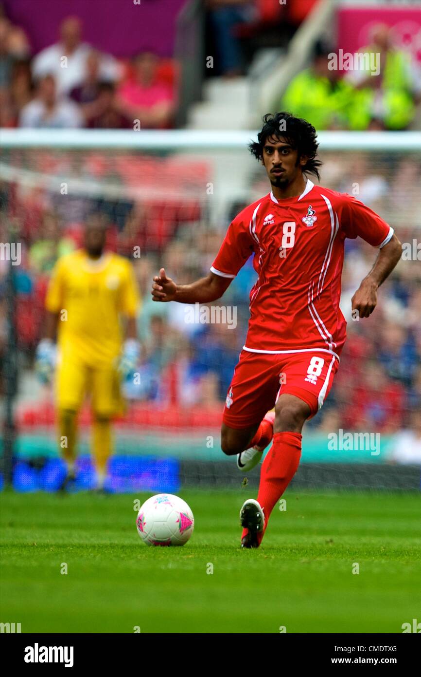 26.07.2012 Manchester, England. United Arab Emirates defender Hamdan Al Kamali in action during the first round group A mens match between United Arab Emirates and Uruguay at Old Trafford. Stock Photo