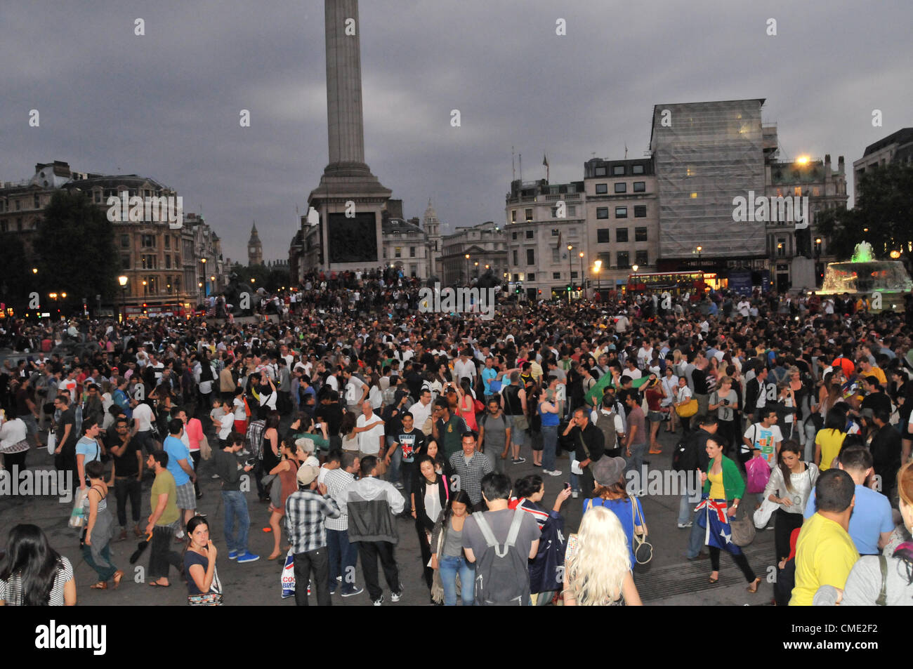 Trafalgar Square, London, UK. 27th July 2012. Trafalgar Square is full