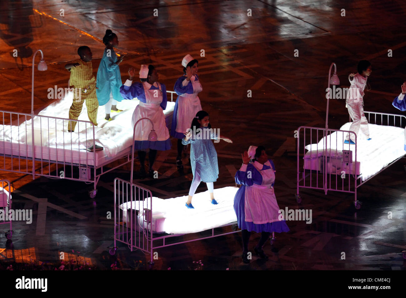 DANCING NURSES & CHILDREN WITH HOSPITAL BEDS LONDON 2012 OPENING