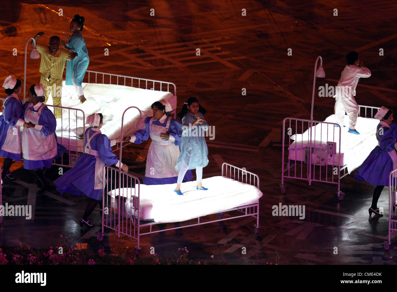 DANCING NURSES & CHILDREN WITH HOSPITAL BEDS LONDON 2012 OPENING