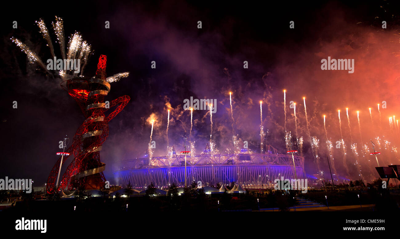 General view, JULY 27, 2012 - Openimg Ceremony : Fireworks at the Opening Ceremony at the Olympic Stadium, London, UK. (Photo by Enrico Calderoni/AFLO SPORT) [0391] Stock Photo