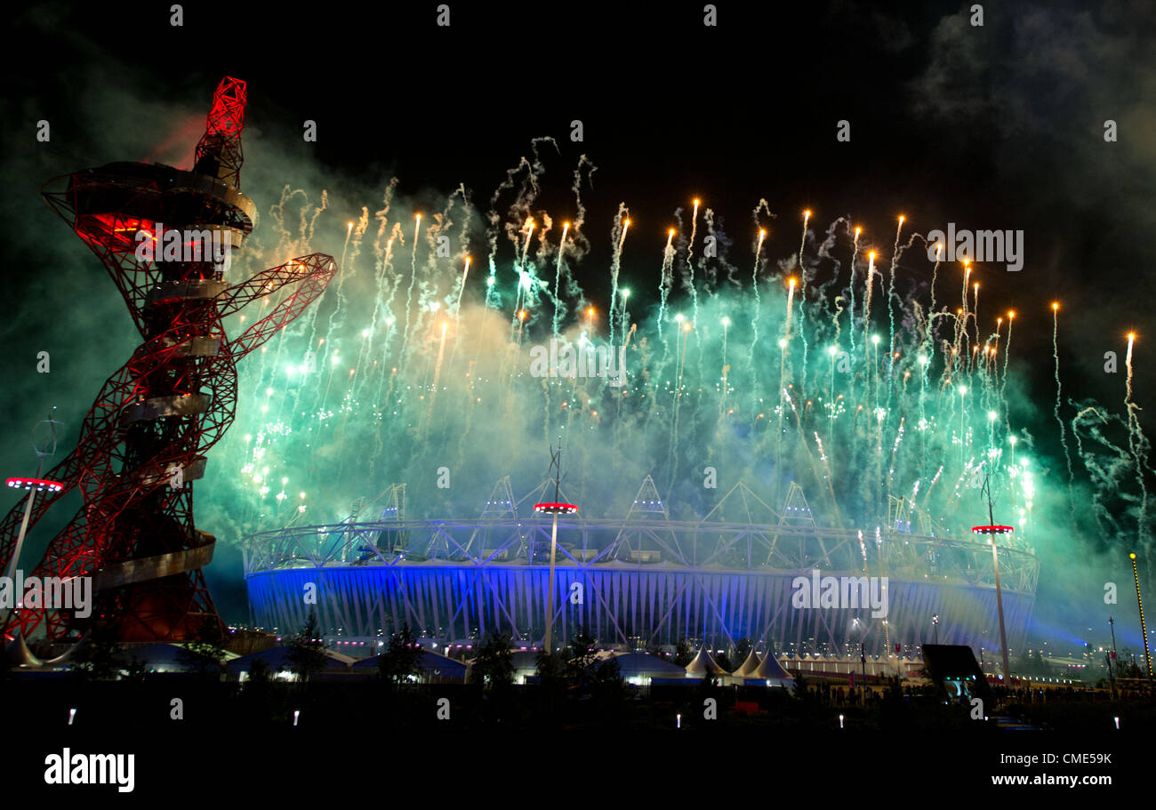 General view, JULY 27, 2012 - Openimg Ceremony : Fireworks at the Opening Ceremony at the Olympic Stadium, London, UK. (Photo by Enrico Calderoni/AFLO SPORT) [0391] Stock Photo