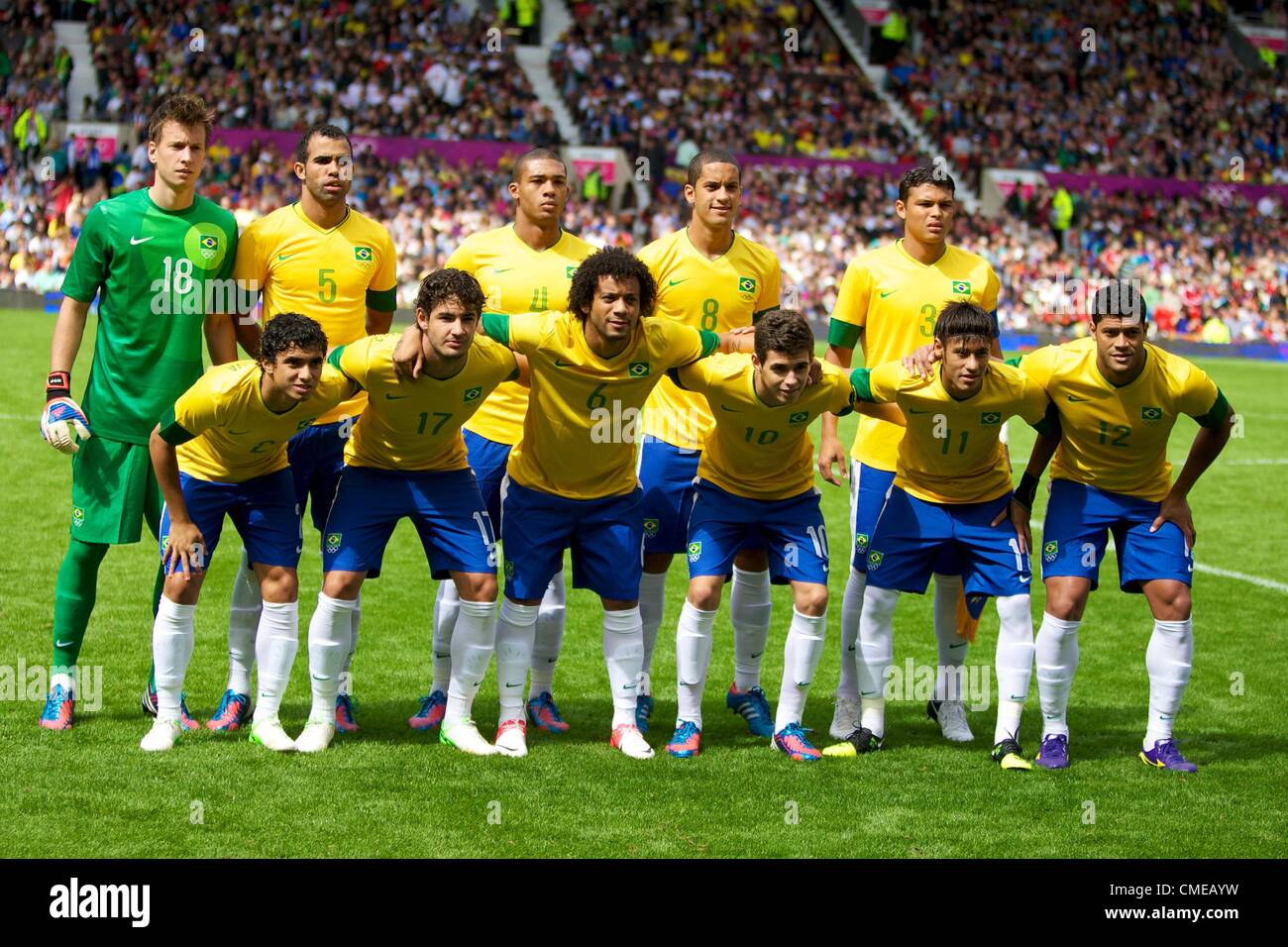 29.07.2012 Manchester, England. The Brazil Team for the first round group C match between Brazil and Belarus. 2012 Olympic Games mens football tournament. Stock Photo