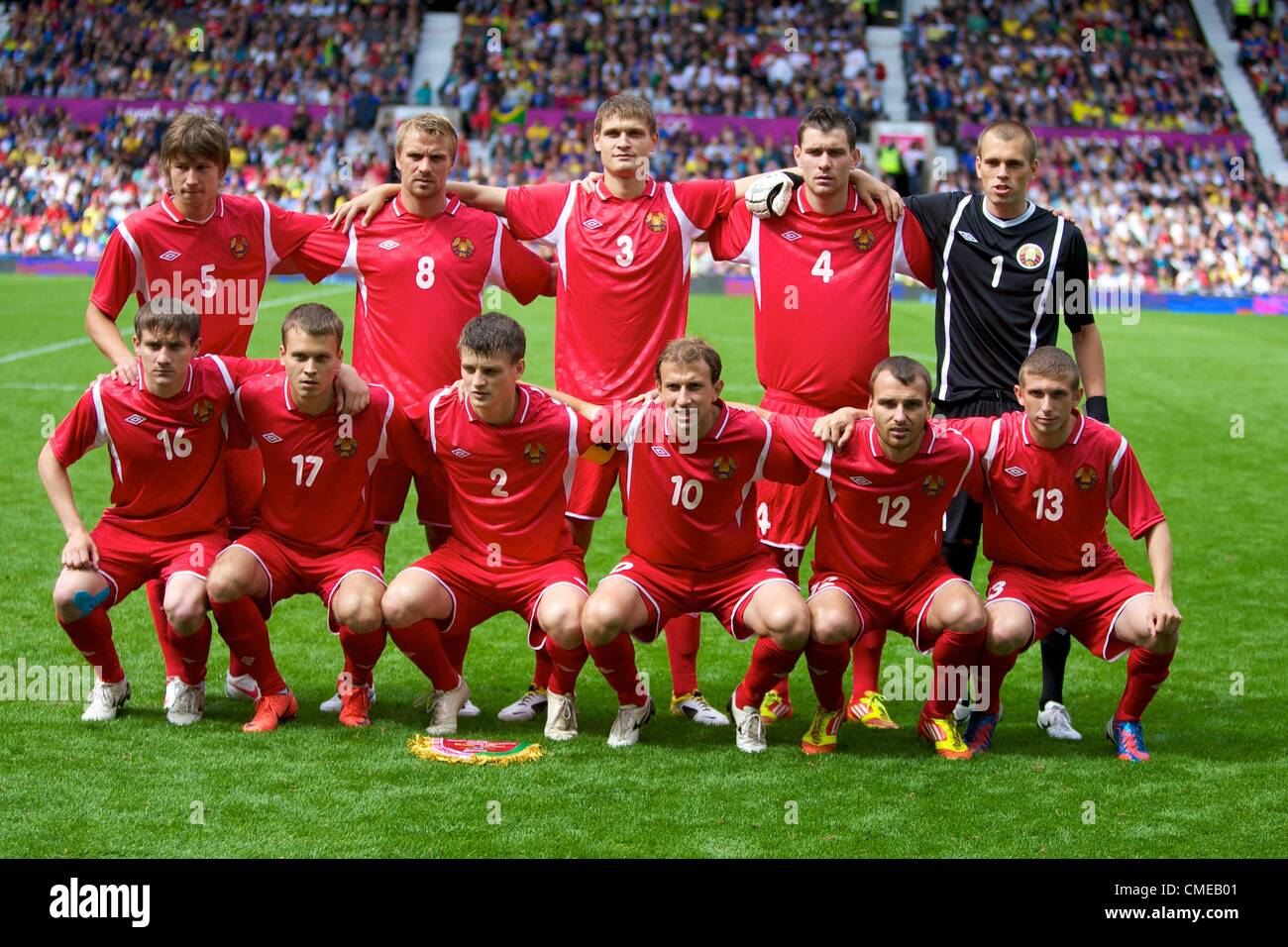 29.07.2012 Manchester, England. The Belarus Team for the first round group C match between Brazil and Belarus. 2012 Olympic Games mens football tournament. Stock Photo